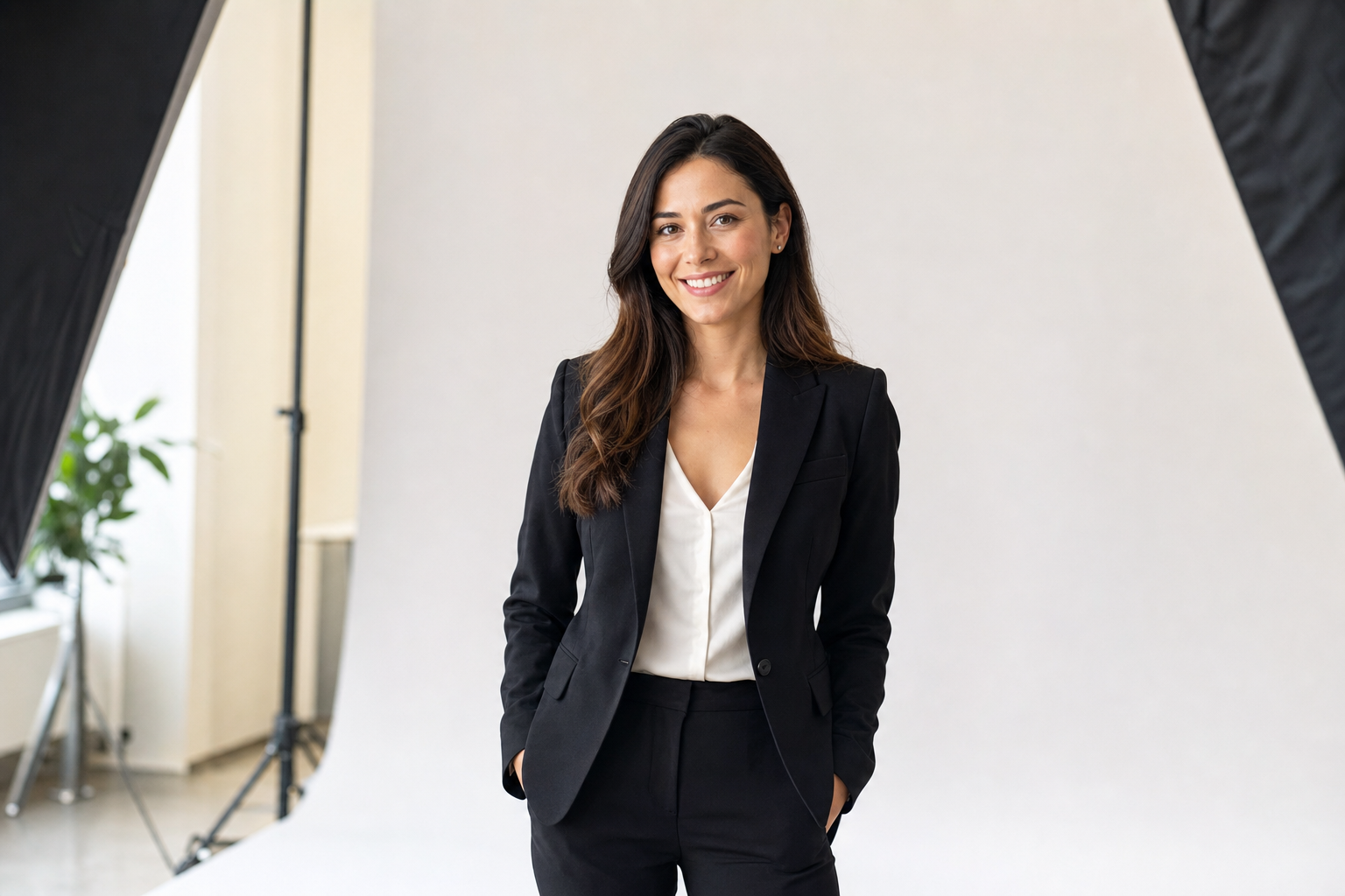 Corporate headshot session in progress with subject in business attire